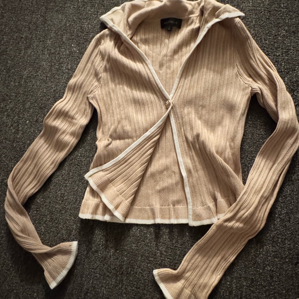 MAJORELLE Beige Button Down Ribbed Top - Picture 3 of 4